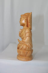 Hand-Carved Wooden Buddha Sitting In Lotus Decorative Background Panel