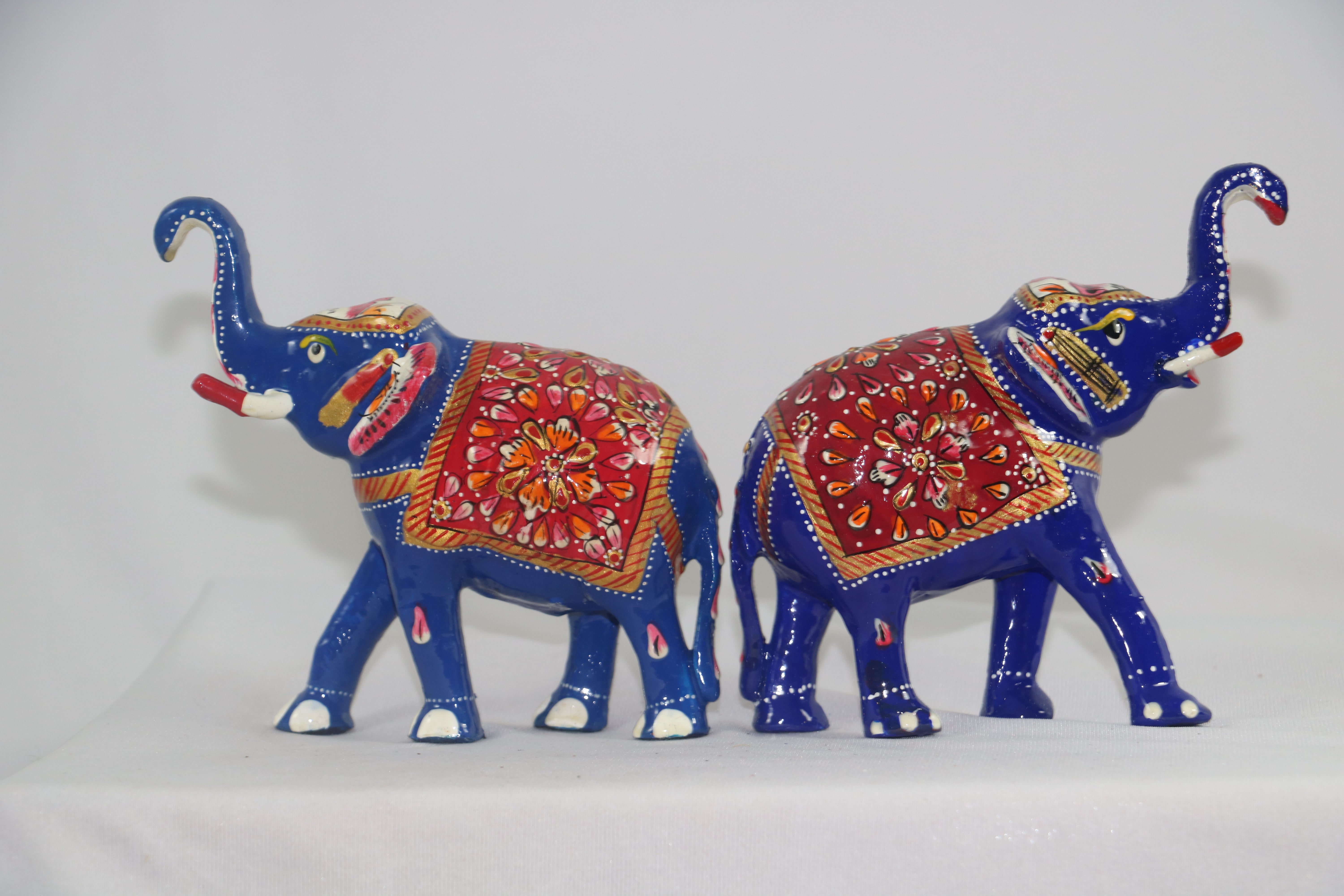Colorful Hand-Painted Metal Elephant Pair – Traditional Craft