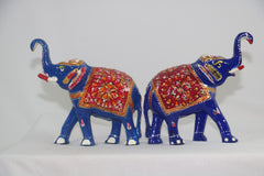 Colorful Hand-Painted Metal Elephant Pair – Traditional Craft