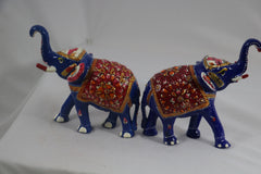 Colorful Hand-Painted Metal Elephant Pair – Traditional Craft