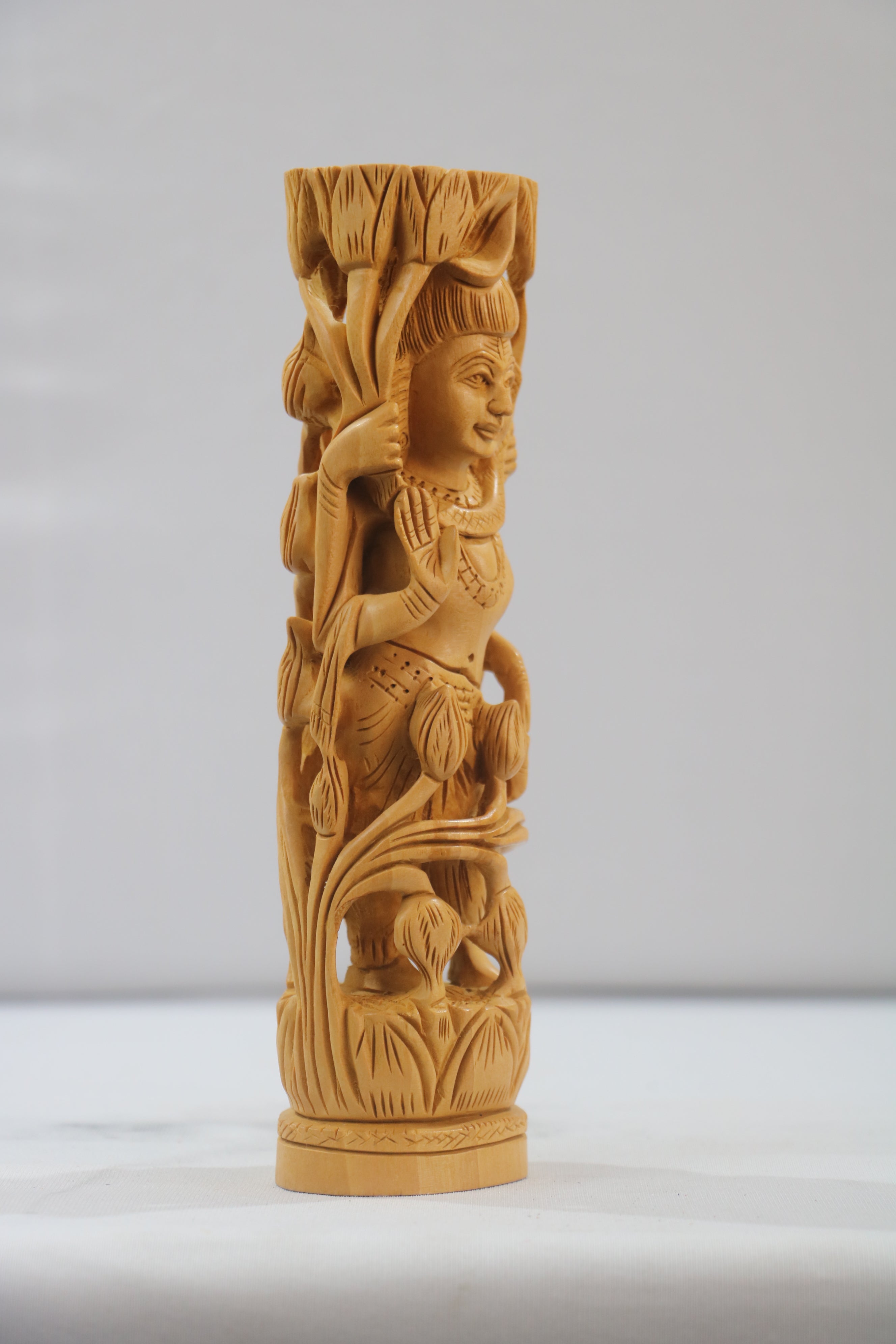Hand-Carved Wooden Goddess Shiva Statue – Standing on Lotus