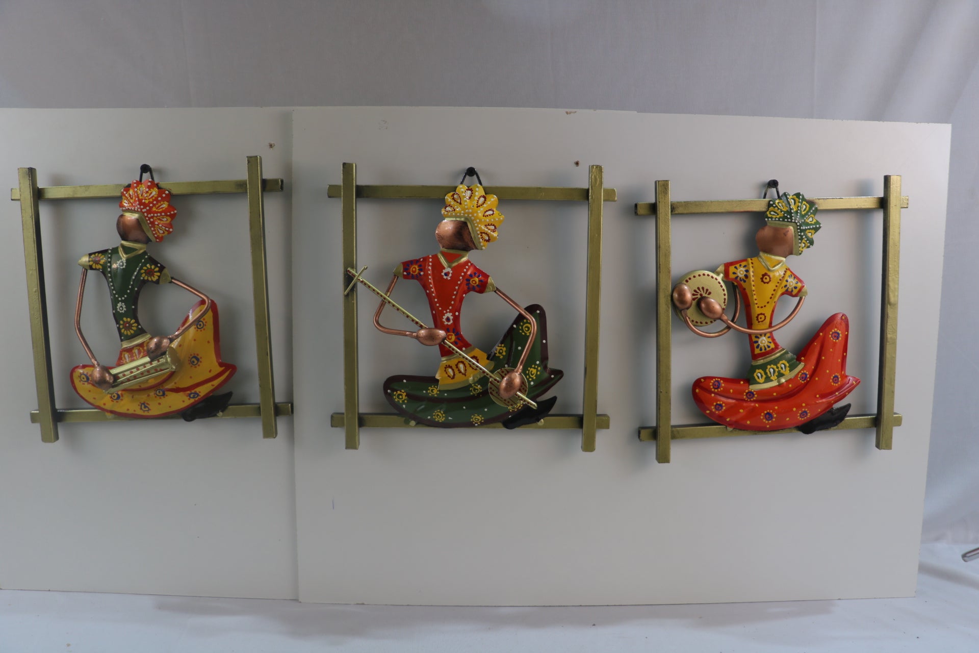 Iron Hand-painted 3 Sardar Musicians Frame Wall Decor Hanging