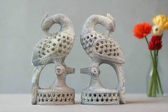 Peacock Pair with Fine Jali Carving – Ethnic Indian Handicraft Figurines