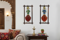 Iron Hand Painted Lady Rajasthani Musicians Wall Hangers Set of 2