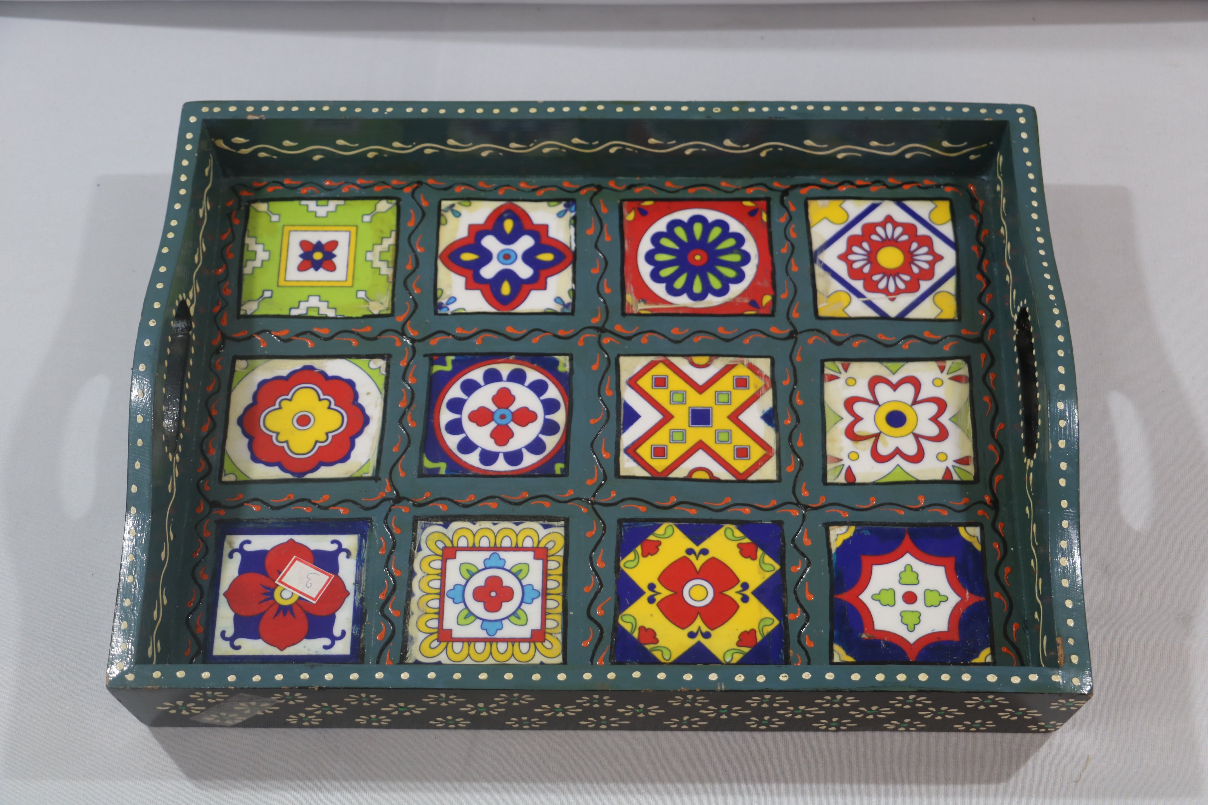 Hand Made Tray Multi Color Pottery Pattern