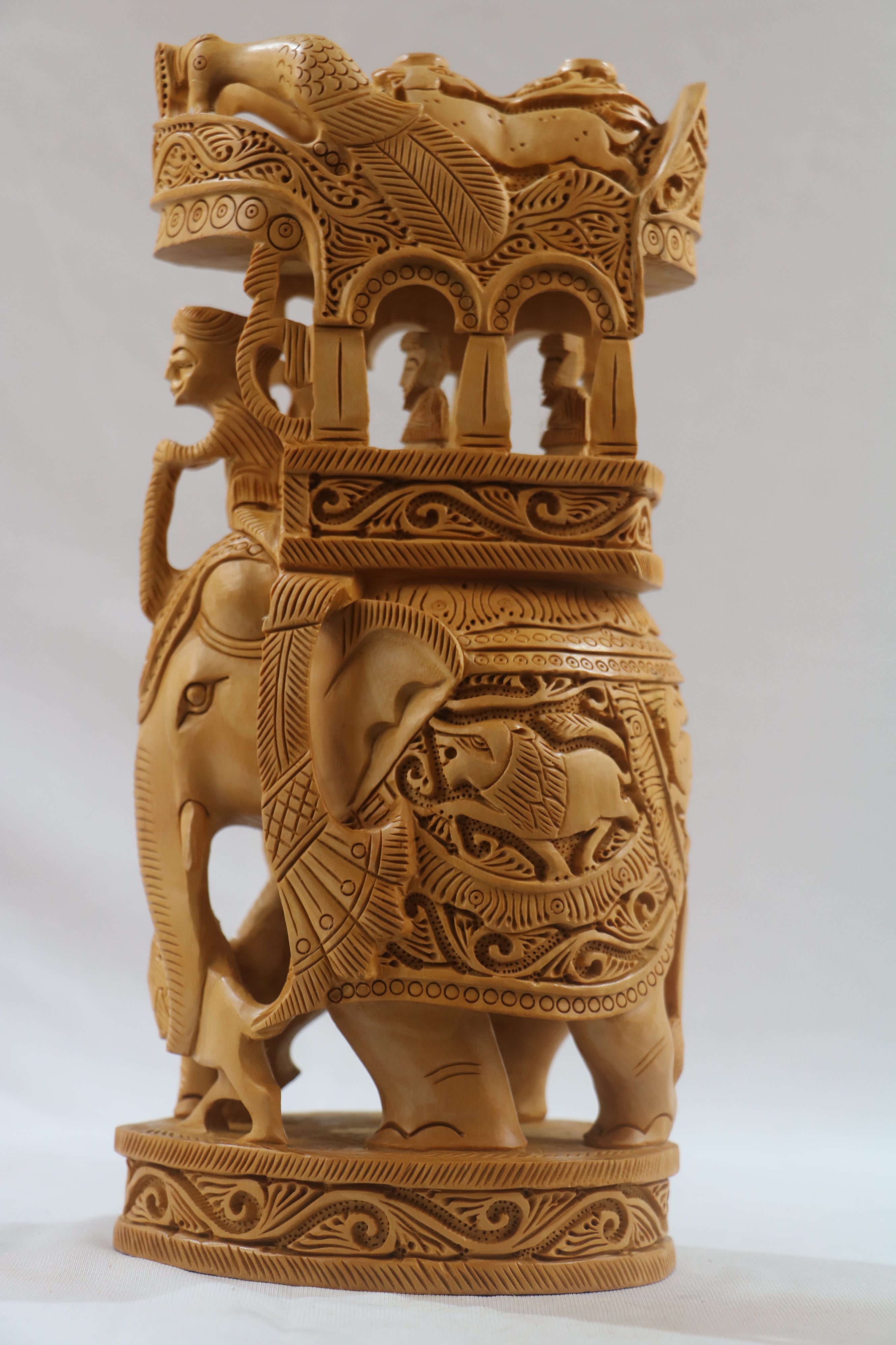 Hand-Carved Wooden Elephant with Ambari | Traditional Indian Decor