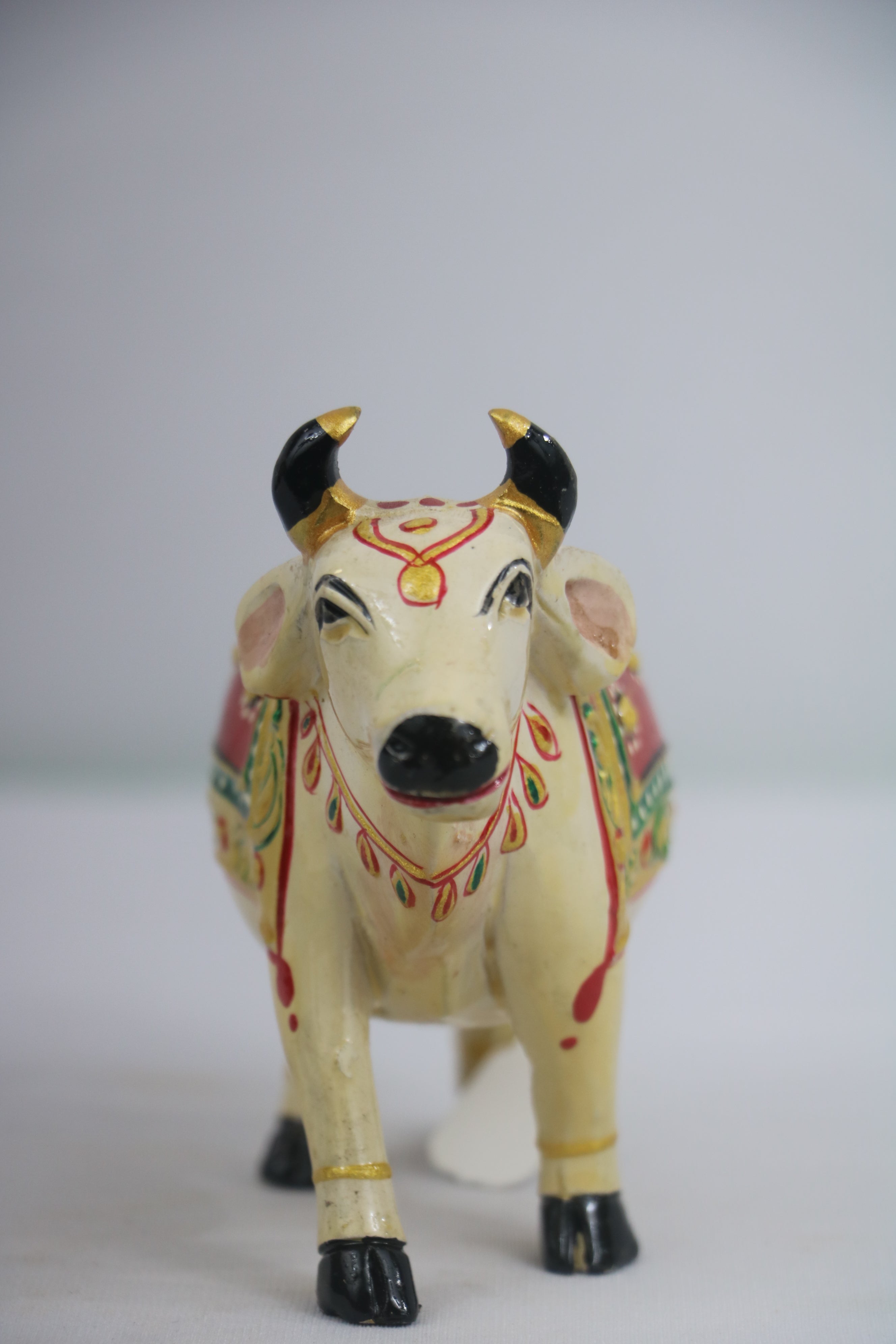 Hand-Painted Wooden Cow – Colorful Decorative Figurine
