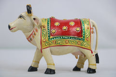 Hand-Painted Wooden Cow – Colorful Decorative Figurine