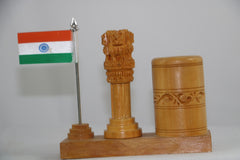 Ashoka Pillar Pen Stand – Wooden Office Table Accessory
