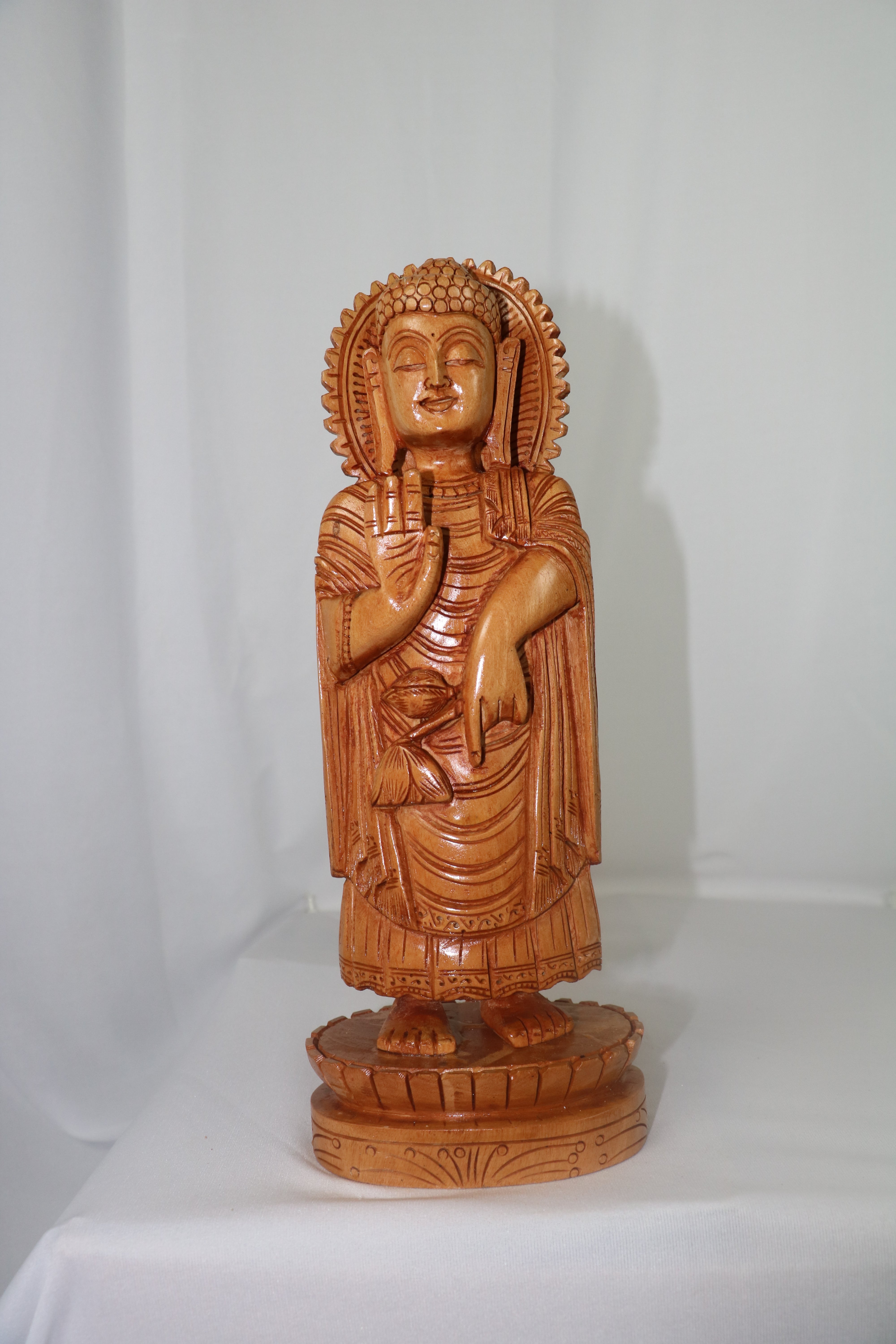 Wooden Carved Standing Buddha Head Background