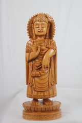 Wooden Carved Standing Buddha Head Background
