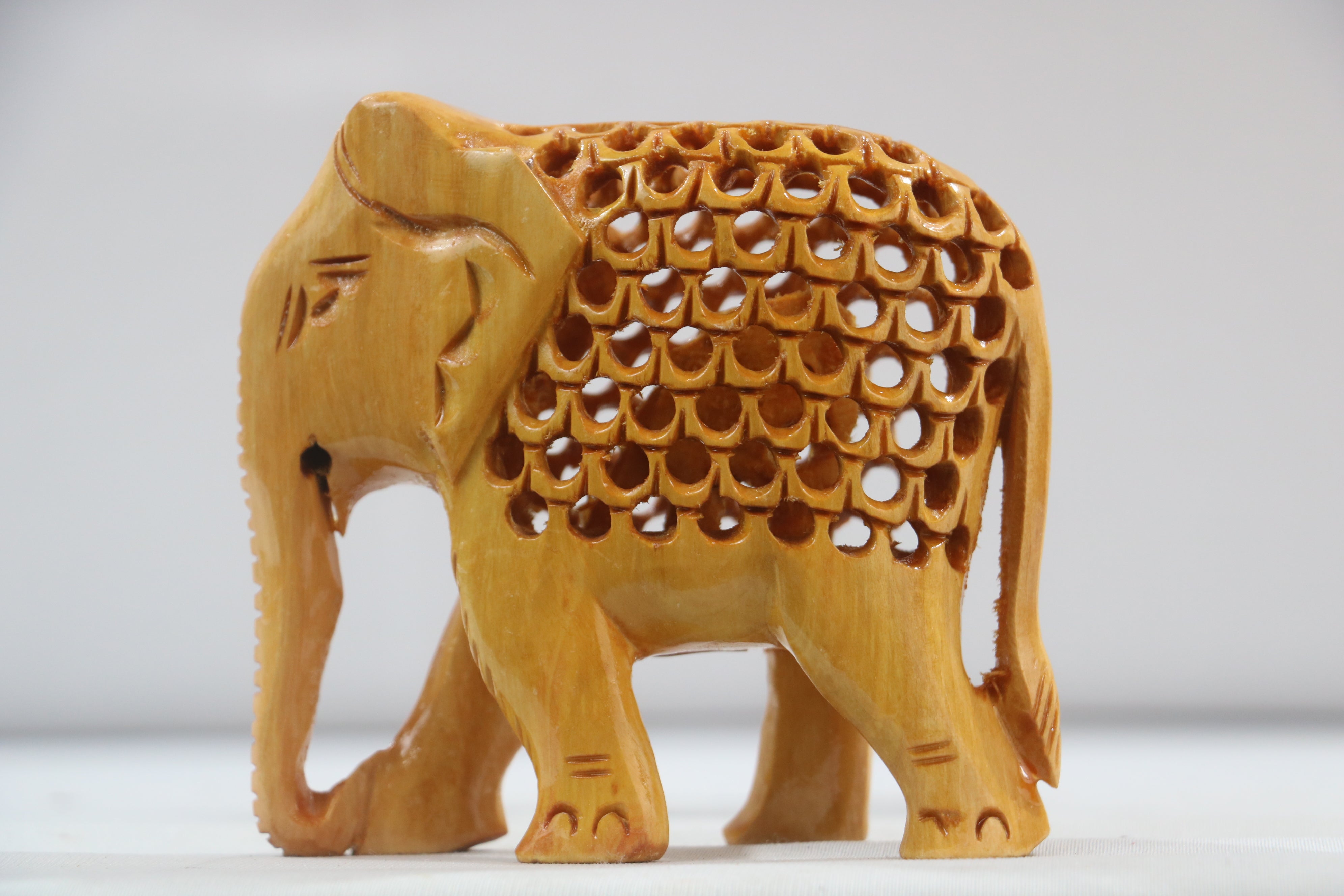 Wooden Elephant with Jali Work | Handmade Indian Craft Sculpture