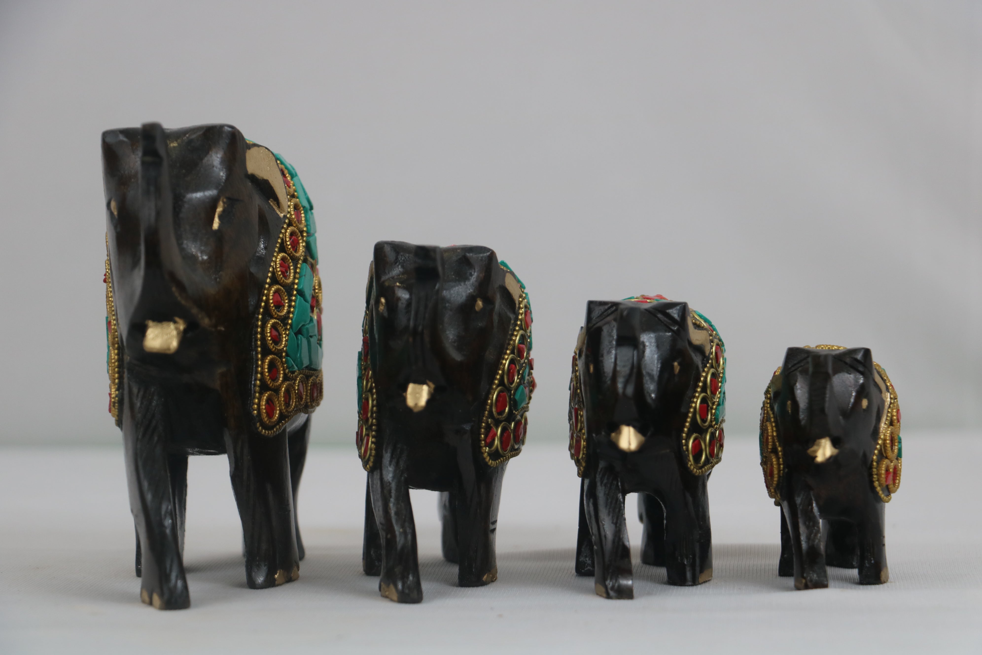 Wooden Hand Painted Elephant With Blue Stone