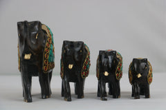Wooden Hand Painted Elephant With Blue Stone