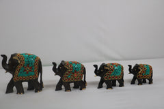 Wooden Hand Painted Elephant With Blue Stone