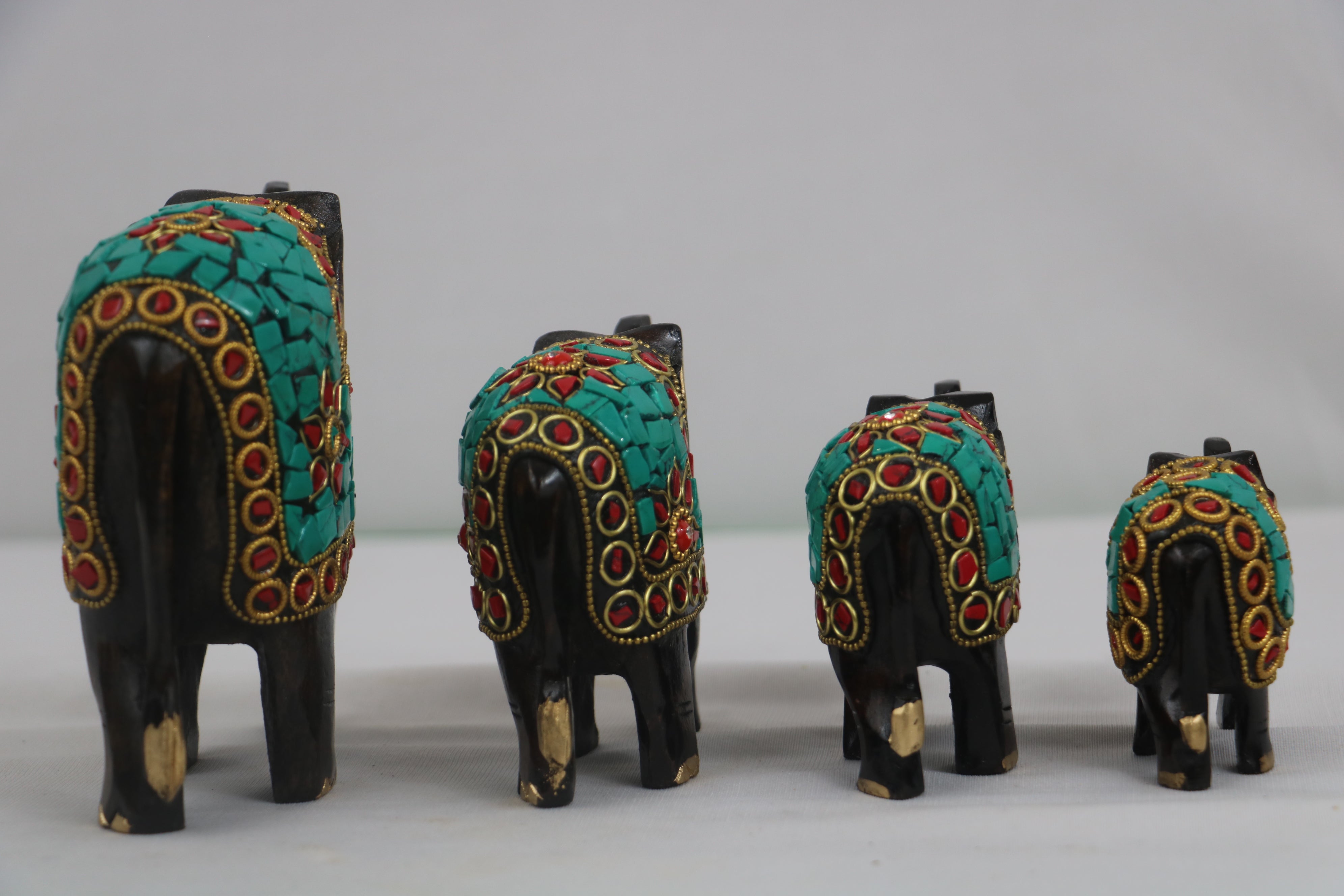 Wooden Hand Painted Elephant With Blue Stone
