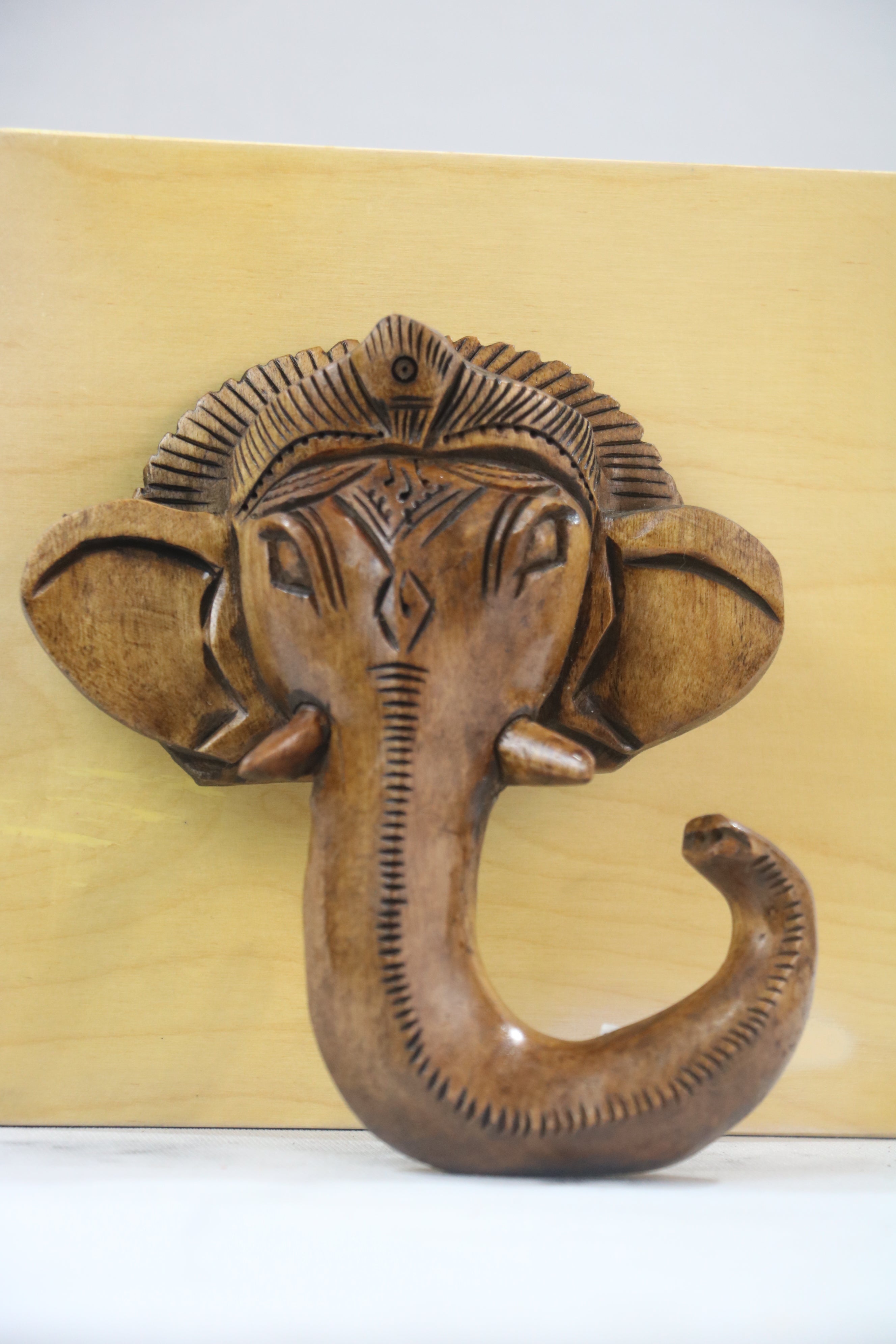 Hand-Carved Wooden Ganesha Wall Hanging – Spiritual Home Decor