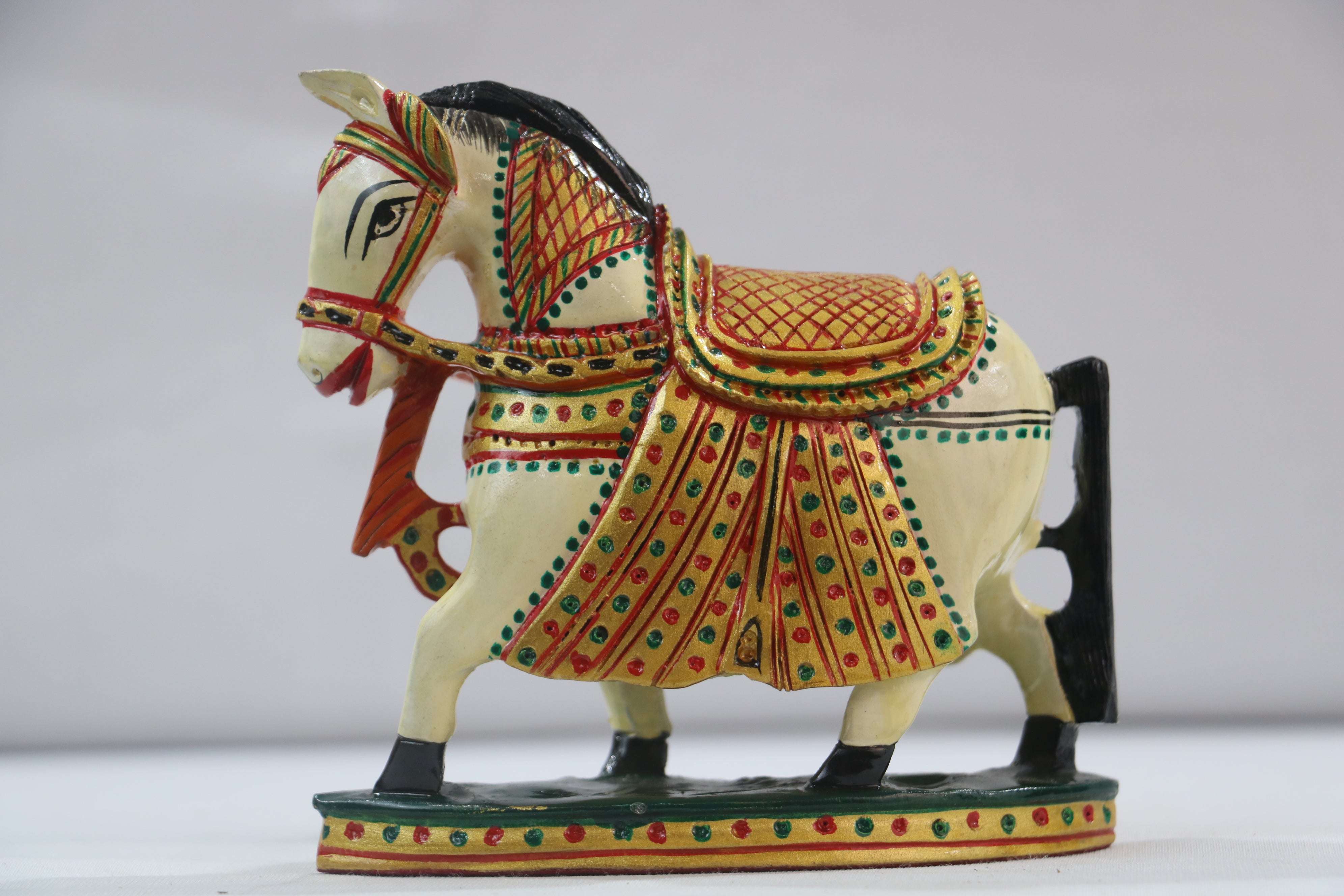 Colorful Hand-Painted Horse with Base | Traditional Art Decor