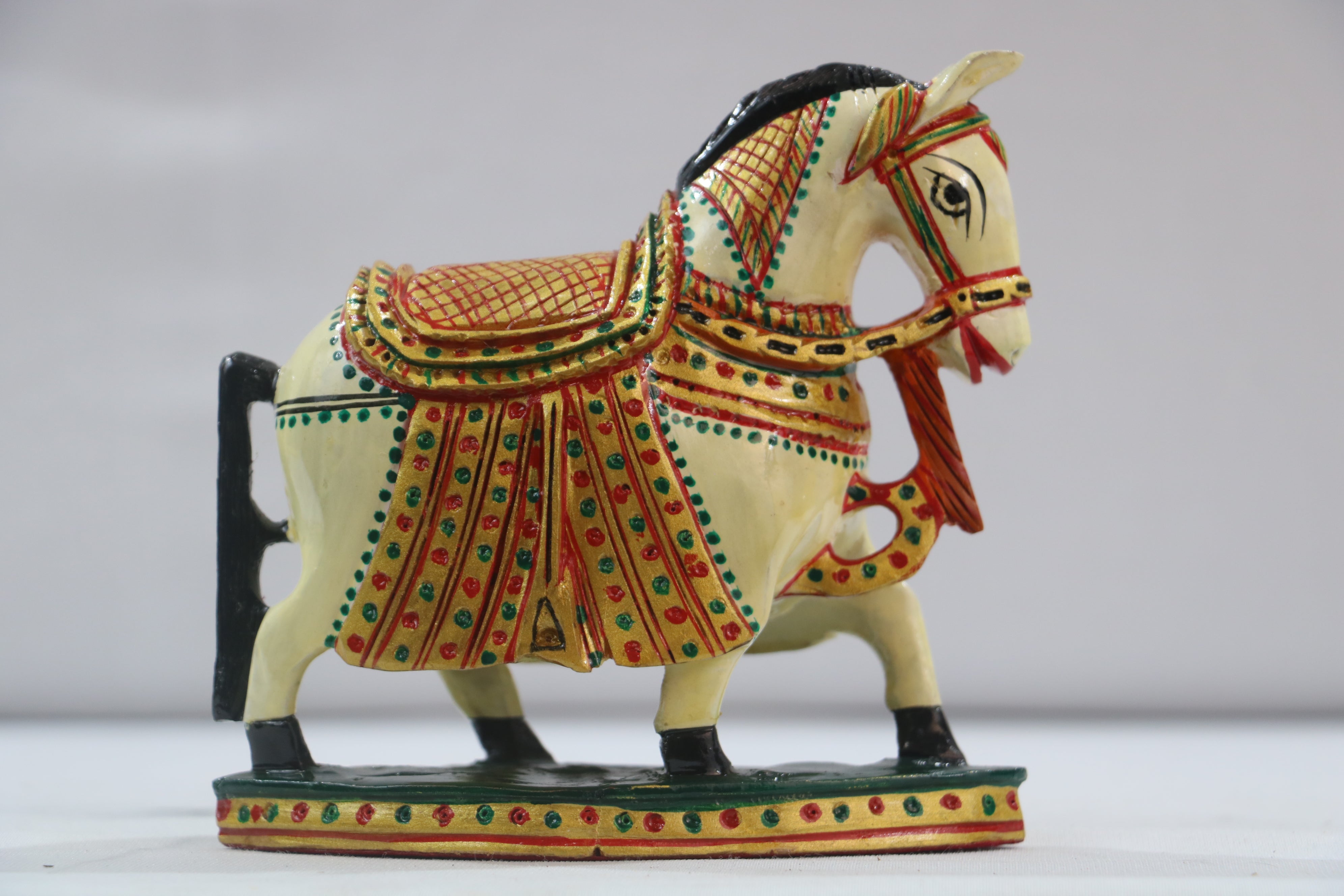 Colorful Hand-Painted Horse with Base | Traditional Art Decor
