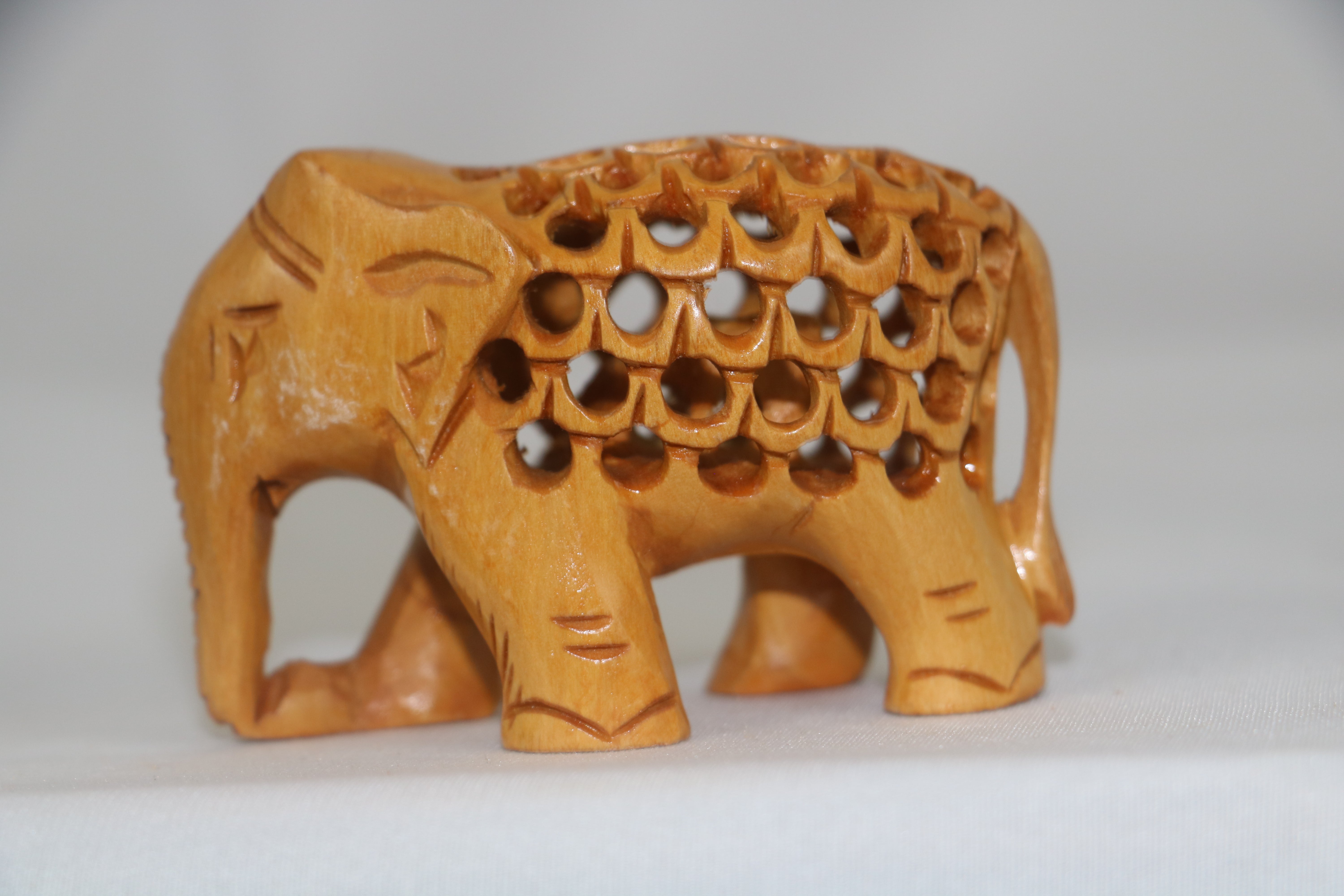 Wooden Elephant with Jali Work | Handmade Indian Craft Sculpture