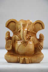 Decorative Wooden Ganesh in Seated Position | Handmade Religious Figurine
