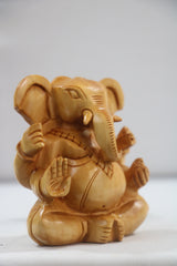 Decorative Wooden Ganesh in Seated Position | Handmade Religious Figurine
