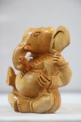 Decorative Wooden Ganesh in Seated Position | Handmade Religious Figurine