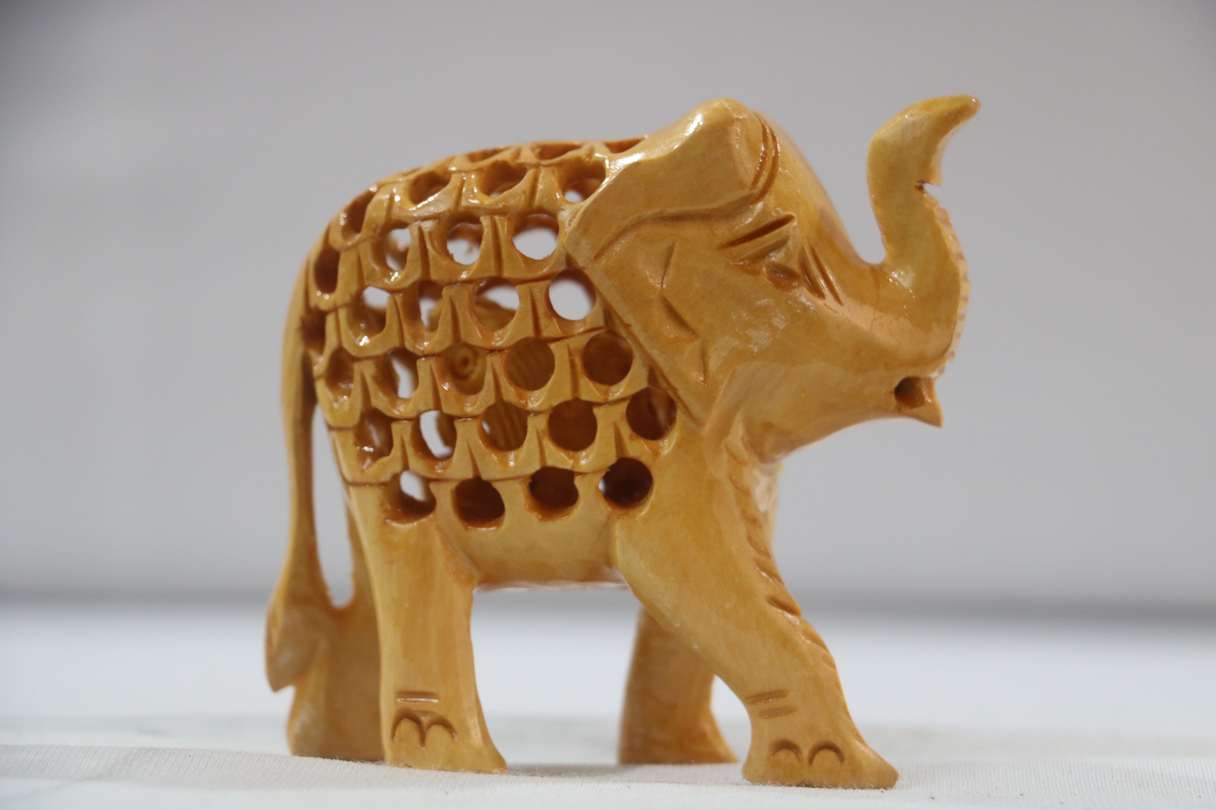 Wooden Elephant with Jali Work | Handmade Indian Craft Sculpture