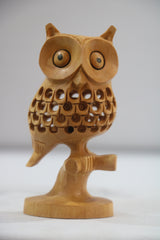 Handmade Wooden Jali Owl – Intricate Carved Decor Piece