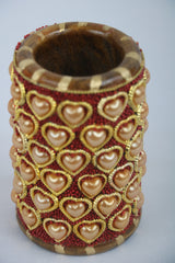 Handmade Wooden Stone Pen Holder – Rustic Office Accessory