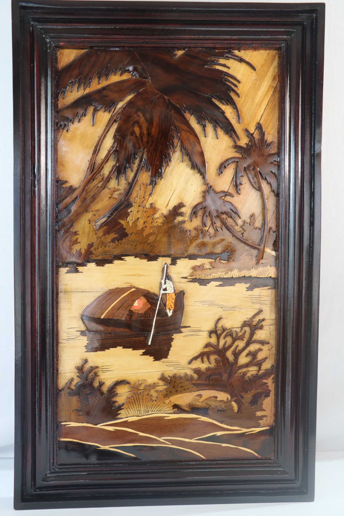 Man Sailing Boat Village Side Mysore Wood Inlay