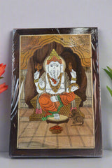 Intricate Rosewood Inlay Frame of Lord Ganesh with Shankh & Chakra