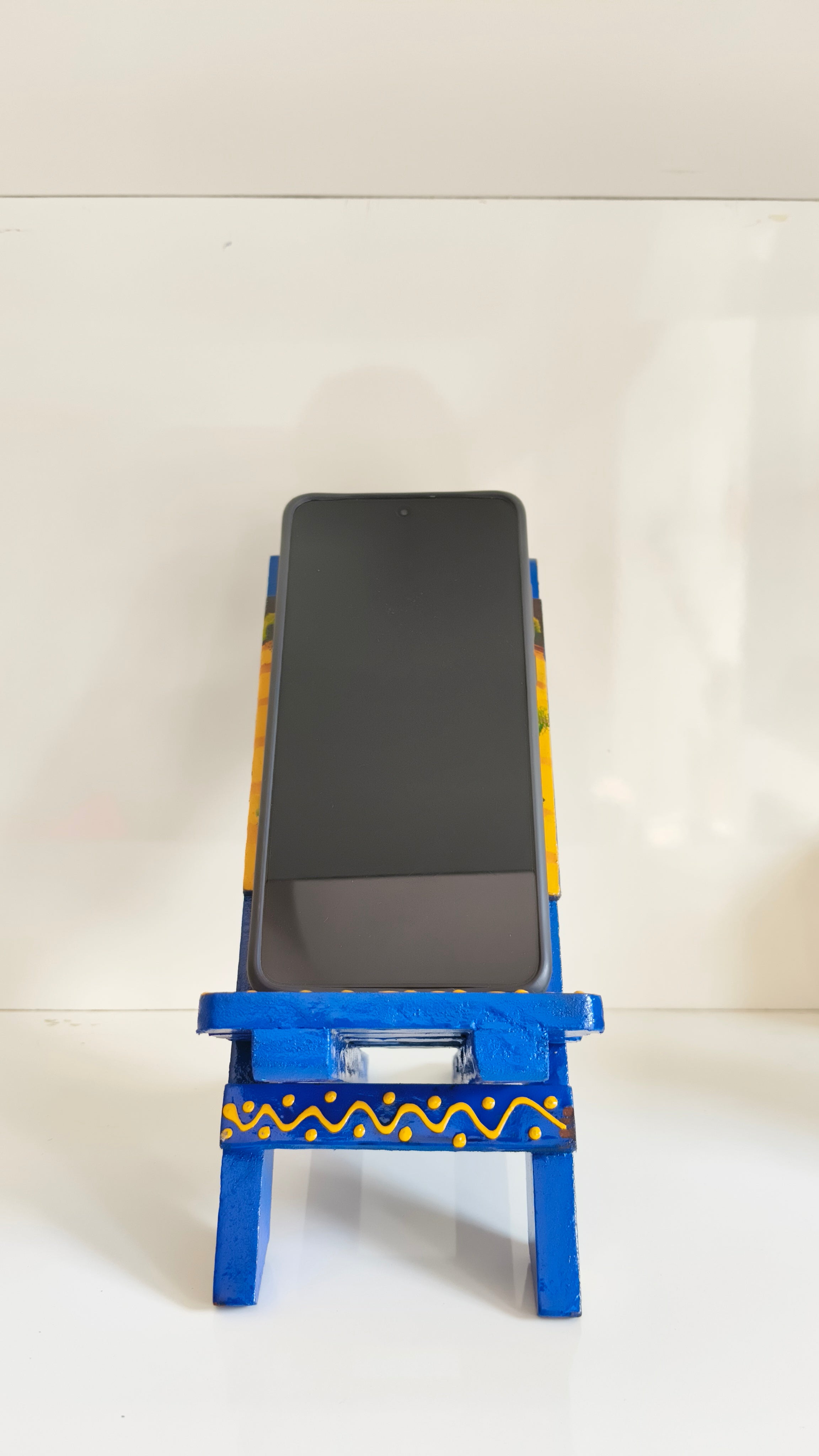 Handcrafted Wooden Mobile Stand | Colorful Hand-Painted Design