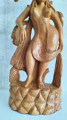 Hand-Carved Wooden Salabhanjika (Celestial Maiden) under a Fruiting Tree