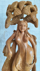 Hand-Carved Wooden Salabhanjika (Celestial Maiden) under a Fruiting Tree