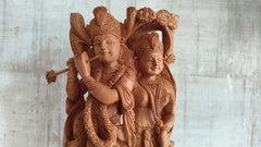 Divine Love: Hand-Carved Wooden Radha Krishna Sculpture with Intricate Detailing