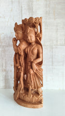 Divine Love: Hand-Carved Wooden Radha Krishna Sculpture with Intricate Detailing