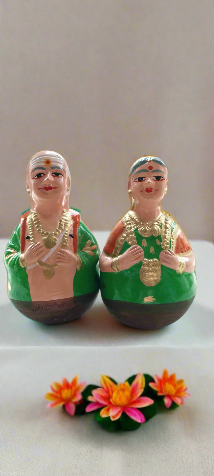 Handcrafted Golu Dolls – Tamil Folk Aachi, Chettiyar, Grandparents Set