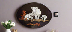 Elephant Family in the Forest – Oval Rosewood Inlay Art Frame