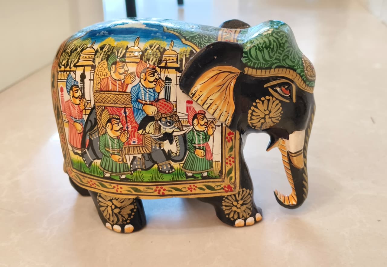 Black Painted Wooden Mughal Elephants – Elegant Decorative Figurines