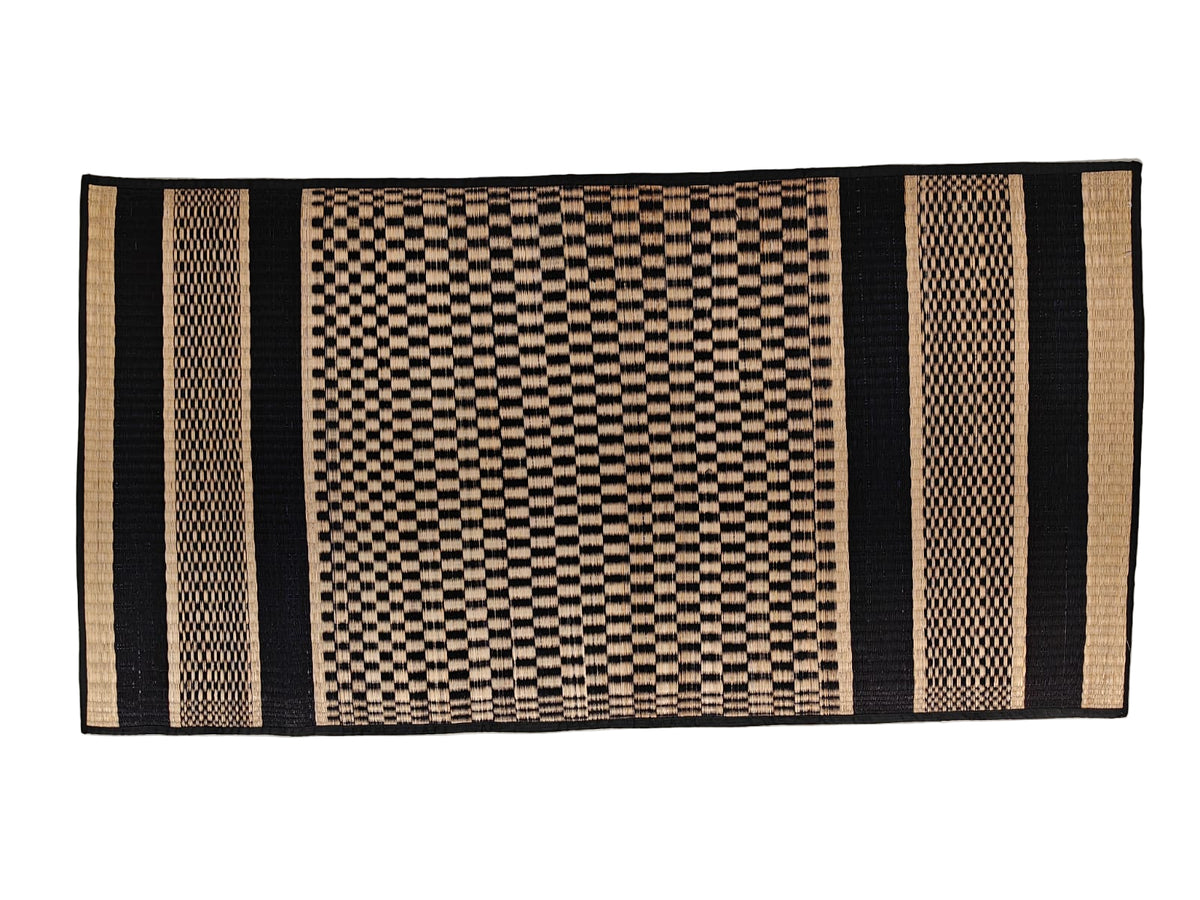 Handcrafted Korai Grass Mat (Madur), Black and Natural Weave