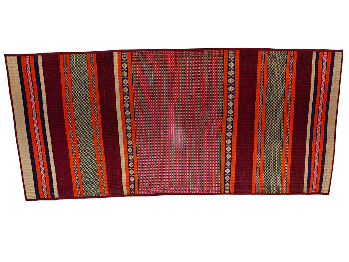 Handwoven Korai Grass Mat with Multi-Stripe Design