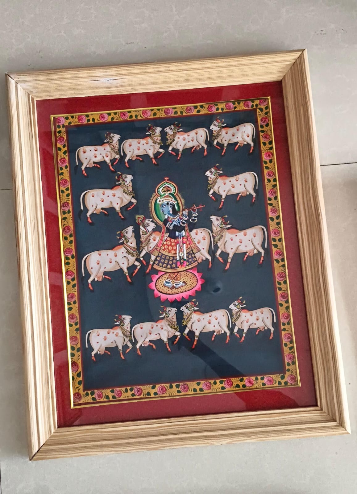 The Divine Flutist - Lord Krishna with Sacred Cows Painting