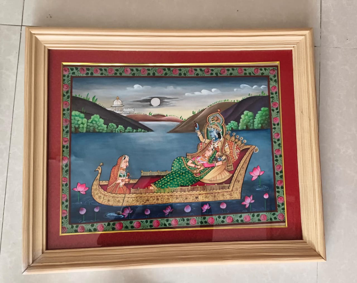 Radha and Krishna's Moonlit Journey Painting