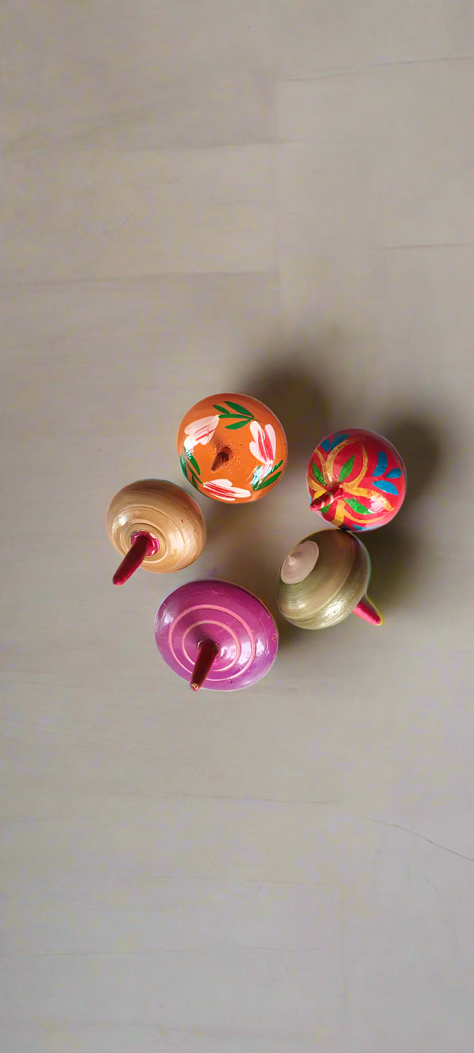 Handcrafted Channapatna Wooden Toys Set  Spinning Tops