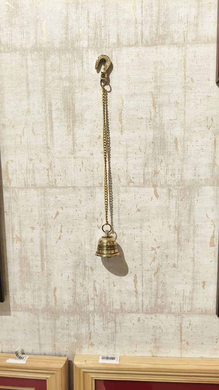 Handcrafted Antique Finish Hanging Brass Temple Bell with Chain and Hook