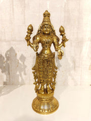 Grand Brass Goddess Lakshmi Idol: Bestower of Wealth, Fortune, and Prosperity