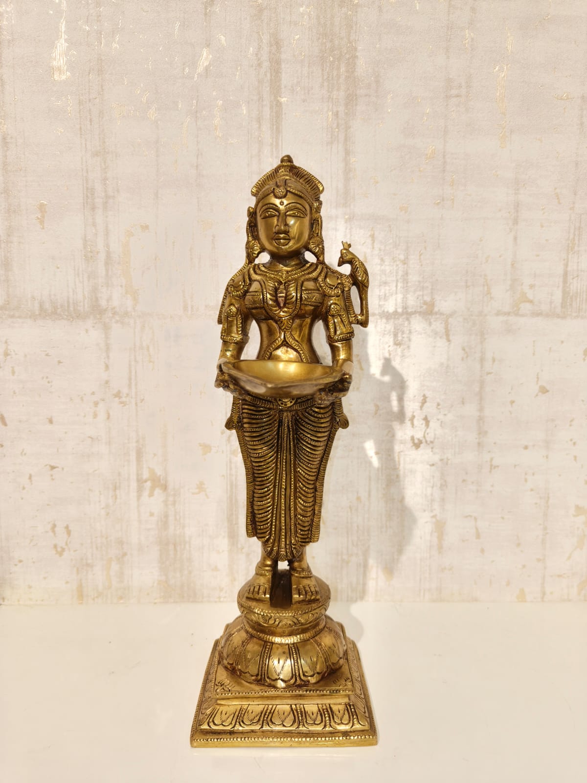 Elegantly Sculpted Brass Deepa Lakshmi (Lady with Lamp) Statue