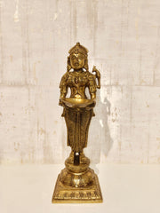 Elegantly Sculpted Brass Deepa Lakshmi (Lady with Lamp) Statue