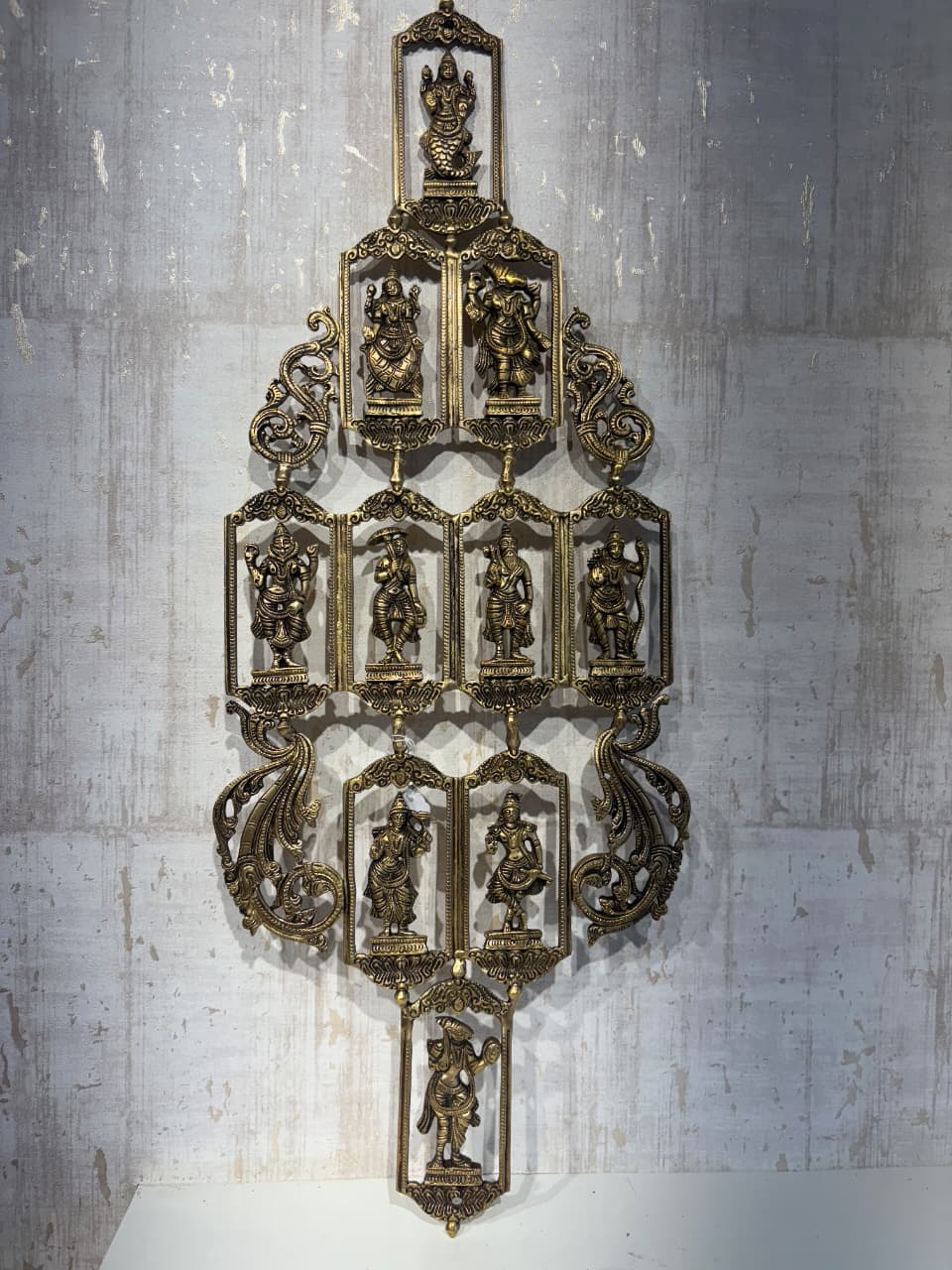 Grand Brass Multi-Tiered Deity Wall Hanging - Hindu Pantheon Decor   Brass Ware